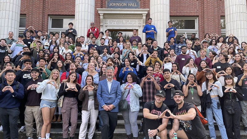 Group of students in front of Johnson Hall