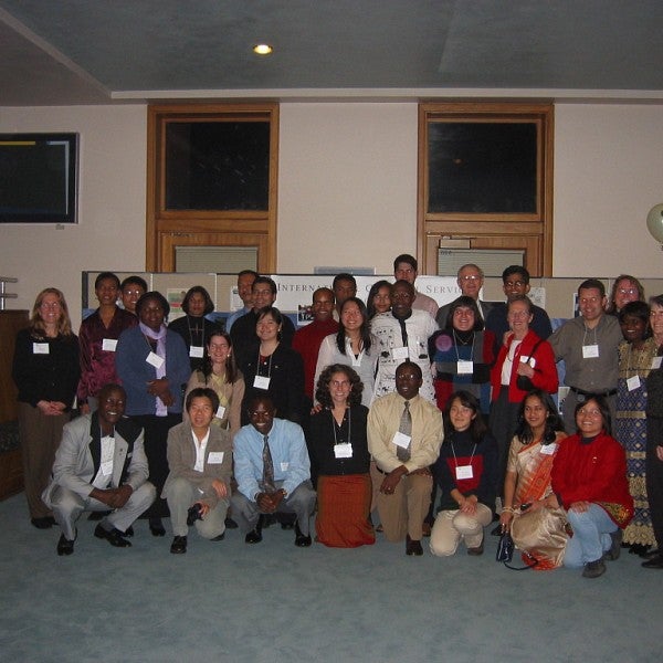 group of international students at a 20 year reunion